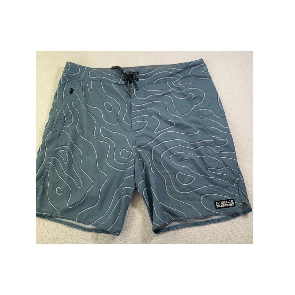 Florence Marine X Mens Blue Topographic Print Board Shorts Size 34 Swim Trunks